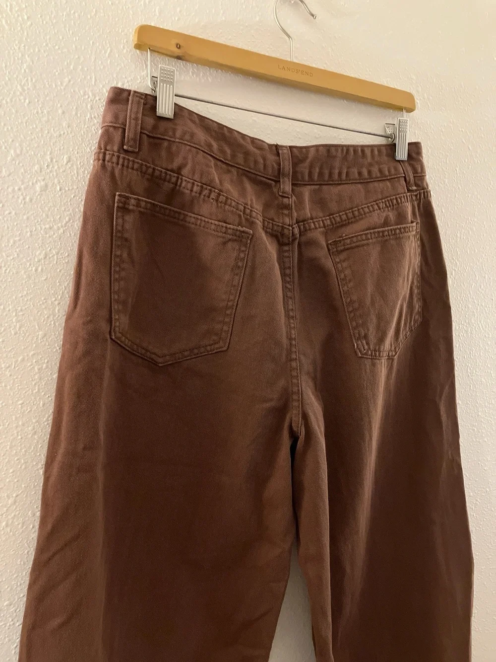 SHEIN Wide-Leg Mid-Rise Denim Jeans Raw Hem Coffee Brown Stretch Size 8/10